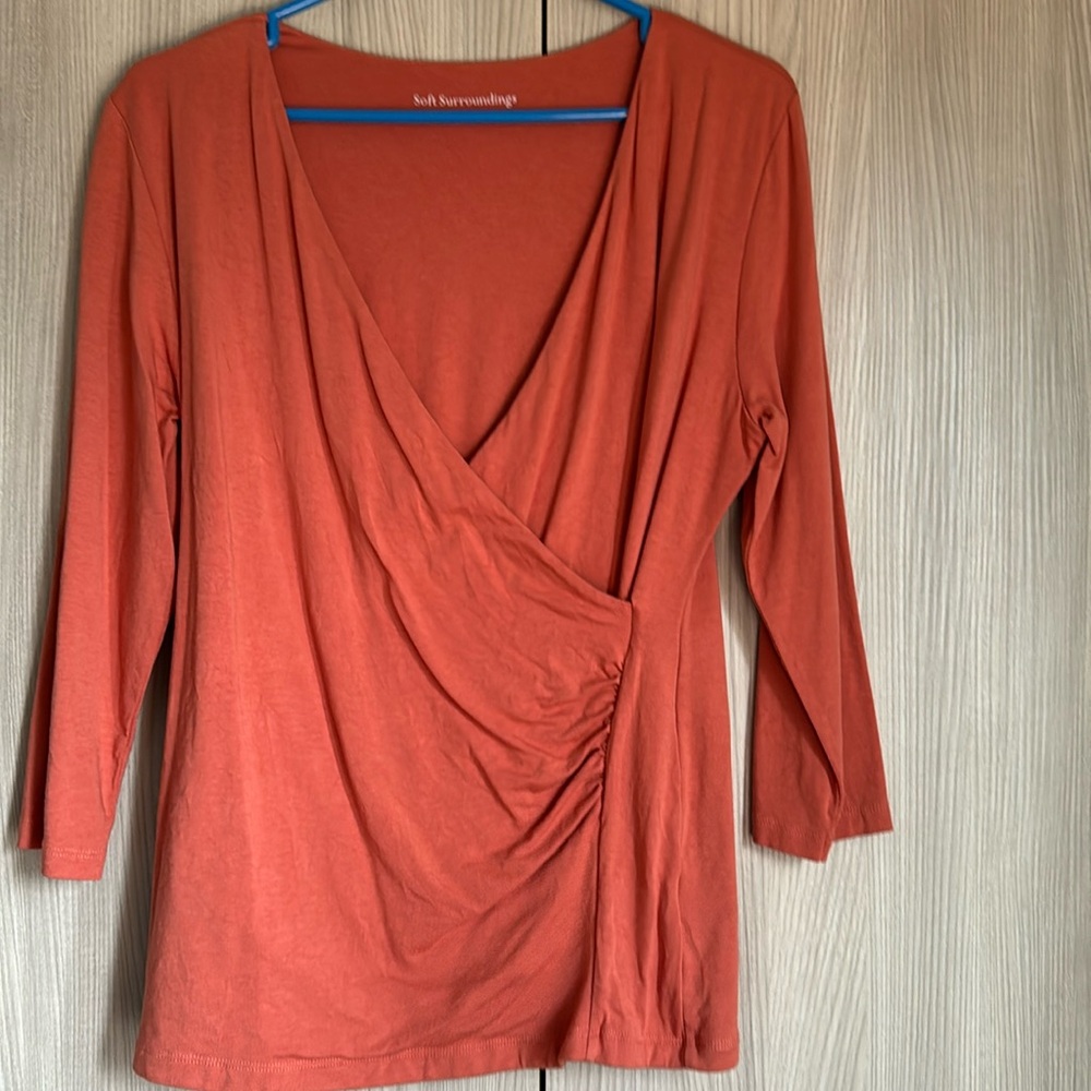 Soft Surroundings, medium orange faux wrap top